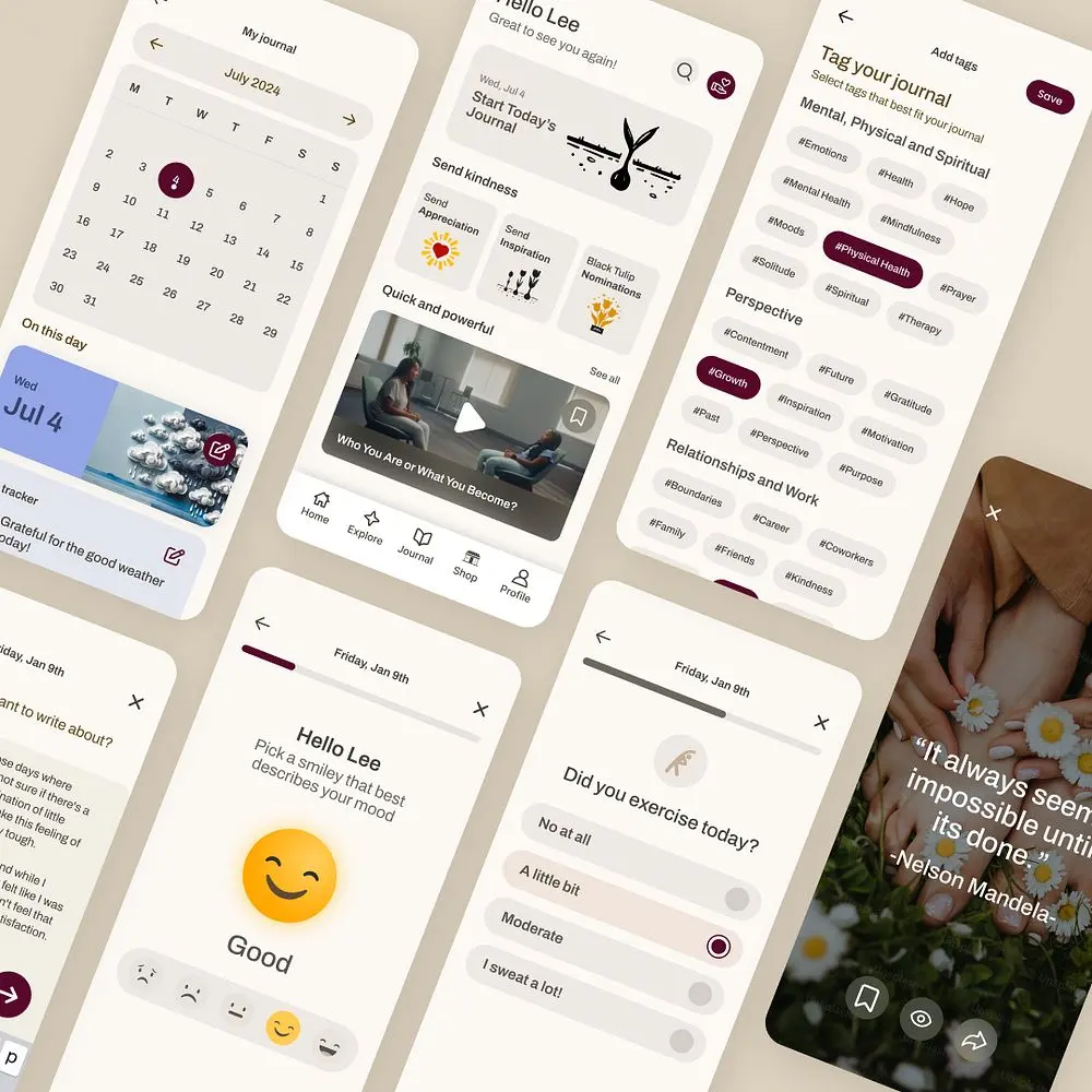 Black Tulip mobile app screens from the Upstack Studio project